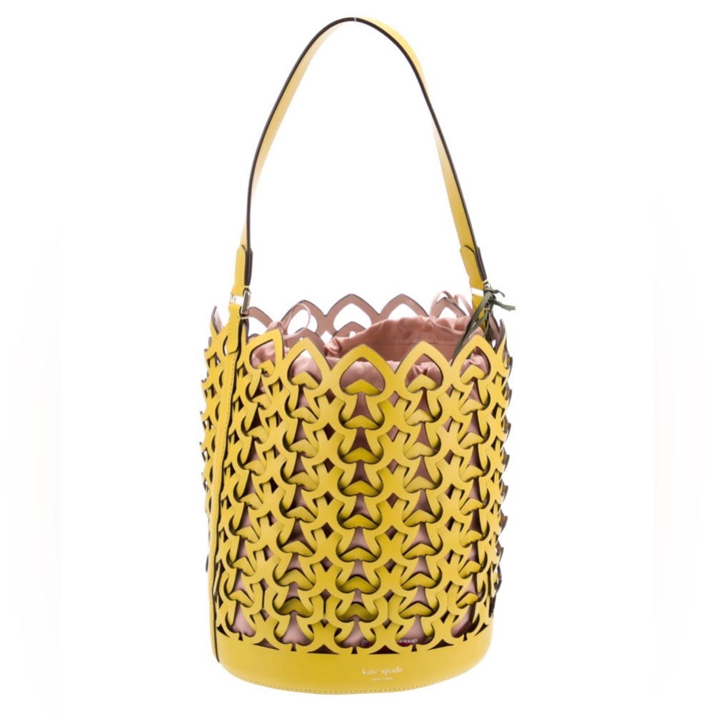 Kate Spade ♠️ Dorie Yellow Leather Laser-Cut Bucket Bag Medium PXRUA169 - EUC
